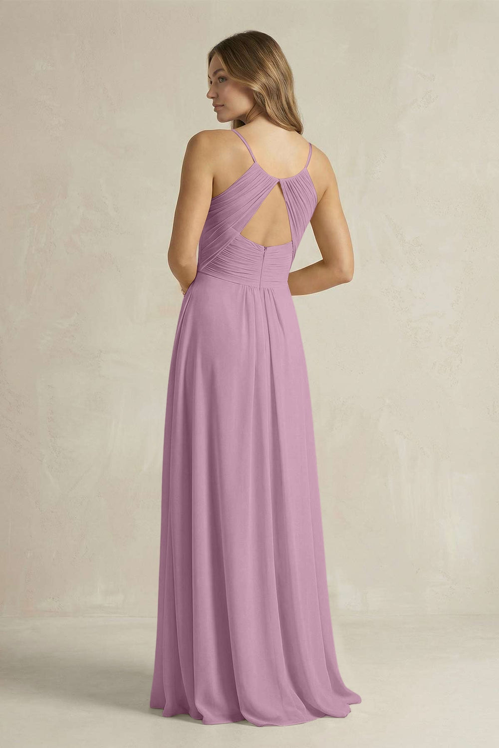Cami Strap A - Line Chiffon Pleated Bridesmaid Dress in Wisteria - KISS BRIDAL Bridesmaid Dresses