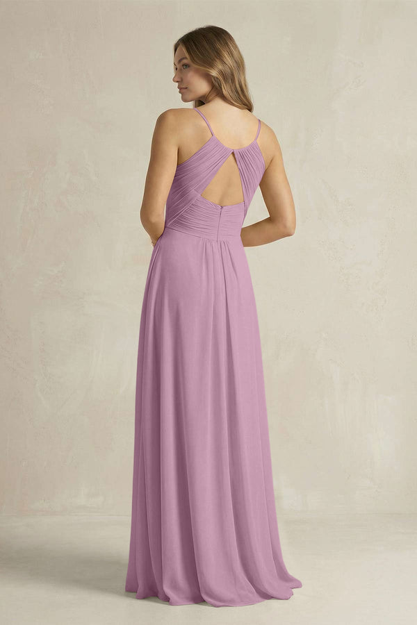 Cami Strap A - Line Chiffon Pleated Bridesmaid Dress in Wisteria - SHE IS ME Bridesmaid Dresses