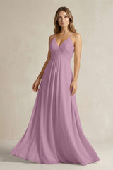 Cami Strap A - Line Chiffon Pleated Bridesmaid Dress in Wisteria - KISS BRIDAL Bridesmaid Dresses