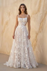 Cami Strap A - Line Corset Lace Wedding Dress in Ivory and Blush - KISS BRIDAL Wedding Dresses