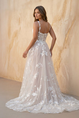 Cami Strap A - Line Corset Lace Wedding Dress in Ivory and Blush - SHE IS ME Wedding Dresses