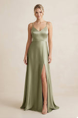 Cami Strap A - Line Shiny Satin Bridesmaid Dress - KISS BRIDAL Bridesmaid Dresses