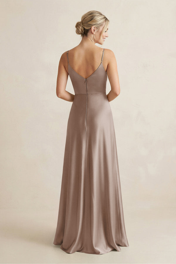 Cami Strap A - Line Shiny Satin Bridesmaid Dress in Almond - KISS BRIDAL Bridesmaid Dresses