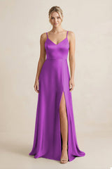 Cami Strap A - Line Shiny Satin Bridesmaid Dress in Amethyst - KISS BRIDAL Bridesmaid Dresses