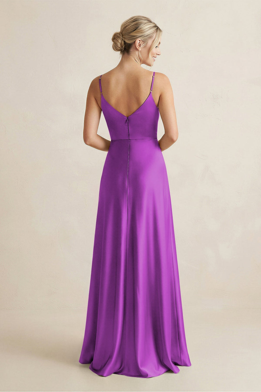 Cami Strap A - Line Shiny Satin Bridesmaid Dress in Amethyst - KISS BRIDAL Bridesmaid Dresses