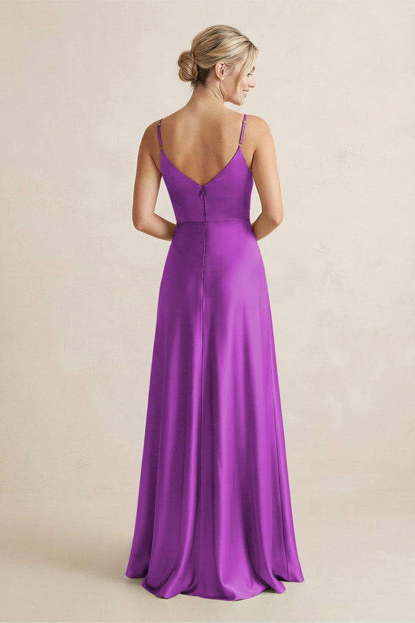 Cami Strap A - Line Shiny Satin Bridesmaid Dress in Amethyst - KISS BRIDAL Bridesmaid Dresses
