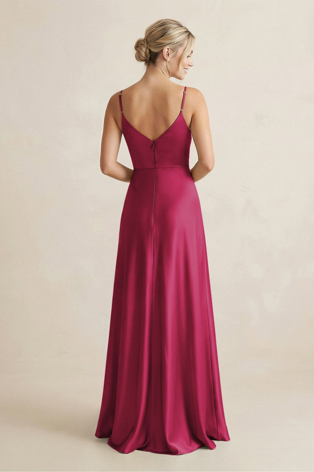 Cami Strap A - Line Shiny Satin Bridesmaid Dress in Berry - KISS BRIDAL Bridesmaid Dresses