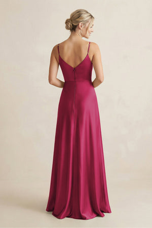 Cami Strap A - Line Shiny Satin Bridesmaid Dress in Berry - KISS BRIDAL Bridesmaid Dresses