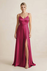 Cami Strap A - Line Shiny Satin Bridesmaid Dress in Berry - KISS BRIDAL Bridesmaid Dresses