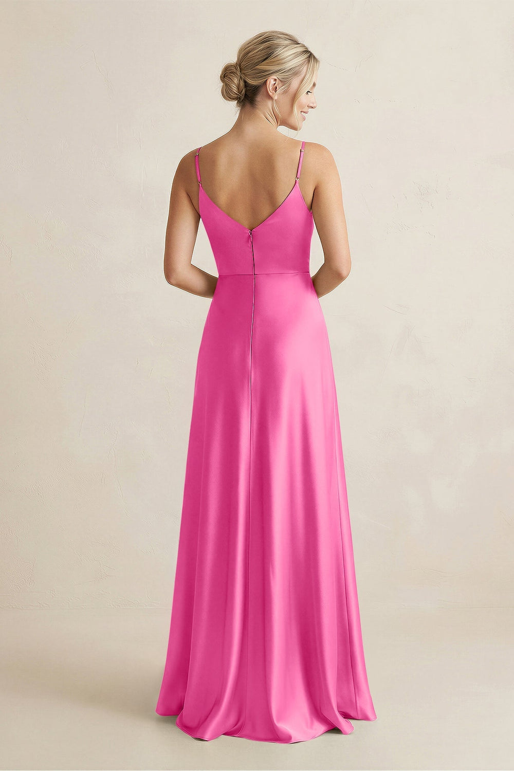 Cami Strap A - Line Shiny Satin Bridesmaid Dress in Bon Bon pink - KISS BRIDAL Bridesmaid Dresses