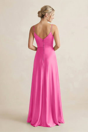Cami Strap A - Line Shiny Satin Bridesmaid Dress in Bon Bon pink - KISS BRIDAL Bridesmaid Dresses