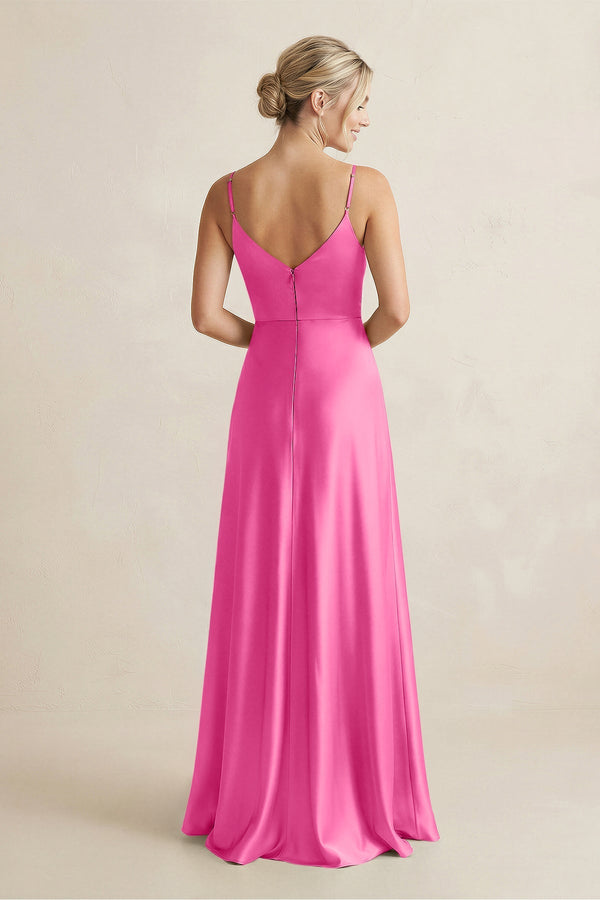 Cami Strap A - Line Shiny Satin Bridesmaid Dress in Bon Bon pink - KISS BRIDAL Bridesmaid Dresses