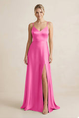 Cami Strap A - Line Shiny Satin Bridesmaid Dress in Bon Bon pink - KISS BRIDAL Bridesmaid Dresses