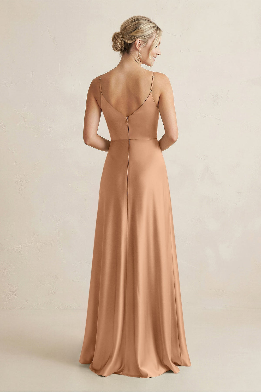Cami Strap A - Line Shiny Satin Bridesmaid Dress in Bronzer - KISS BRIDAL Bridesmaid Dresses