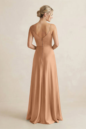 Cami Strap A - Line Shiny Satin Bridesmaid Dress in Bronzer - KISS BRIDAL Bridesmaid Dresses