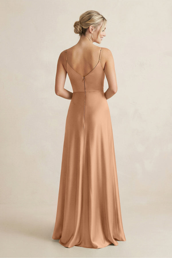 Cami Strap A - Line Shiny Satin Bridesmaid Dress in Bronzer - KISS BRIDAL Bridesmaid Dresses