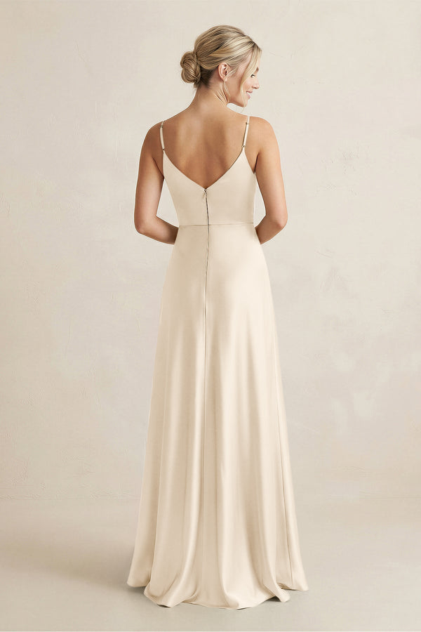 Cami Strap A - Line Shiny Satin Bridesmaid Dress in Buttercream - KISS BRIDAL Bridesmaid Dresses