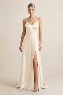 Cami Strap A - Line Shiny Satin Bridesmaid Dress in Buttercream - KISS BRIDAL Bridesmaid Dresses