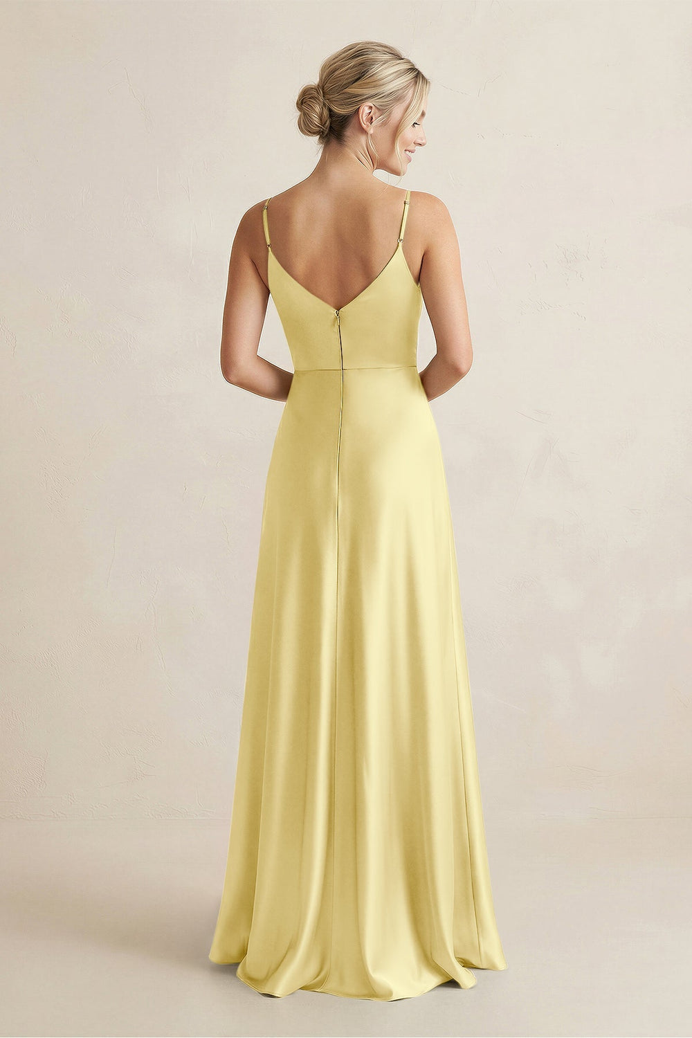 Cami Strap A - Line Shiny Satin Bridesmaid Dress in Buttercup - KISS BRIDAL Bridesmaid Dresses