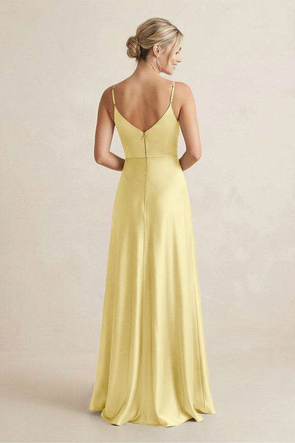 Cami Strap A - Line Shiny Satin Bridesmaid Dress in Buttercup - KISS BRIDAL Bridesmaid Dresses