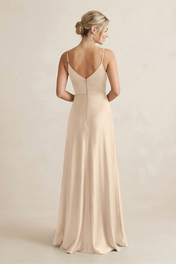 Cami Strap A - Line Shiny Satin Bridesmaid Dress in Champagne - KISS BRIDAL Bridesmaid Dresses