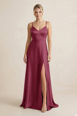 Cami Strap A - Line Shiny Satin Bridesmaid Dress in Desert Rose - KISS BRIDAL Bridesmaid Dresses