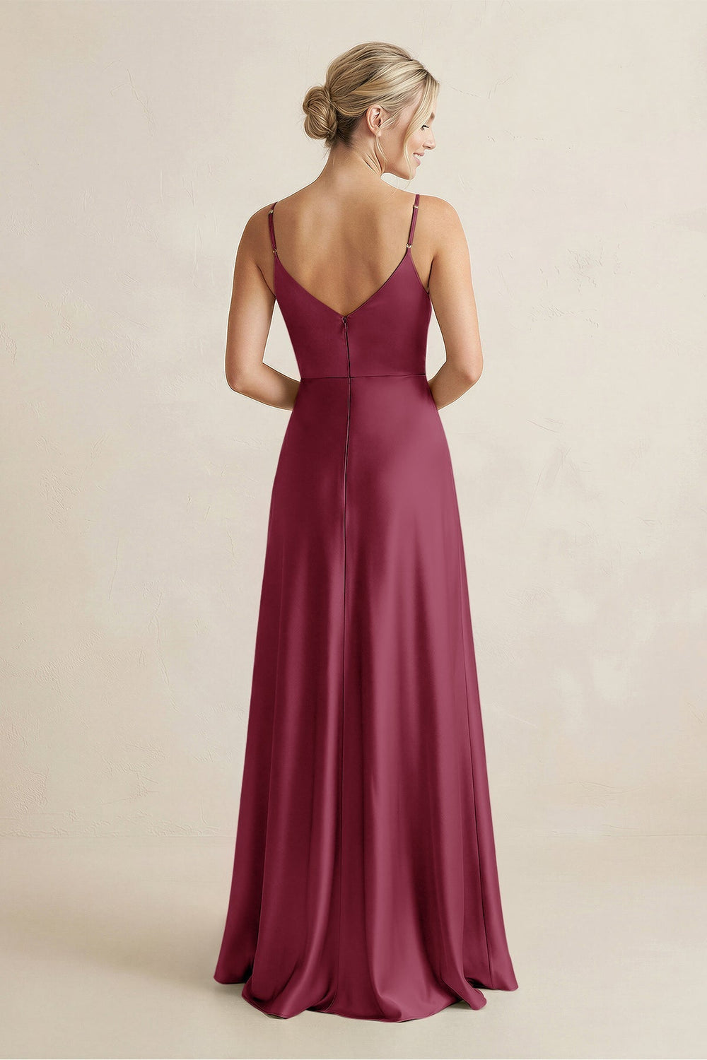 Cami Strap A - Line Shiny Satin Bridesmaid Dress in Desert Rose - KISS BRIDAL Bridesmaid Dresses