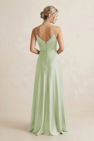 Cami Strap A - Line Shiny Satin Bridesmaid Dress in Dusty Sage - KISS BRIDAL Bridesmaid Dresses