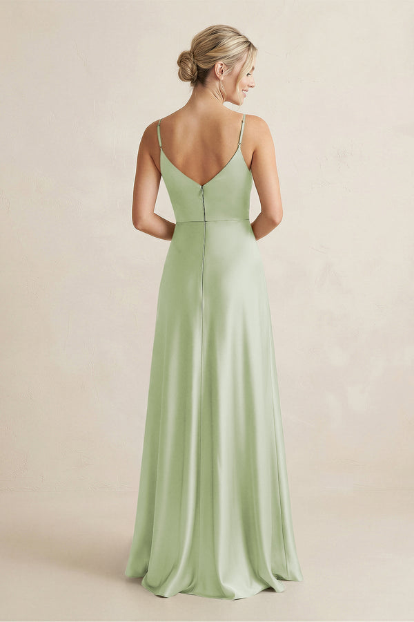 Cami Strap A - Line Shiny Satin Bridesmaid Dress in Dusty Sage - KISS BRIDAL Bridesmaid Dresses