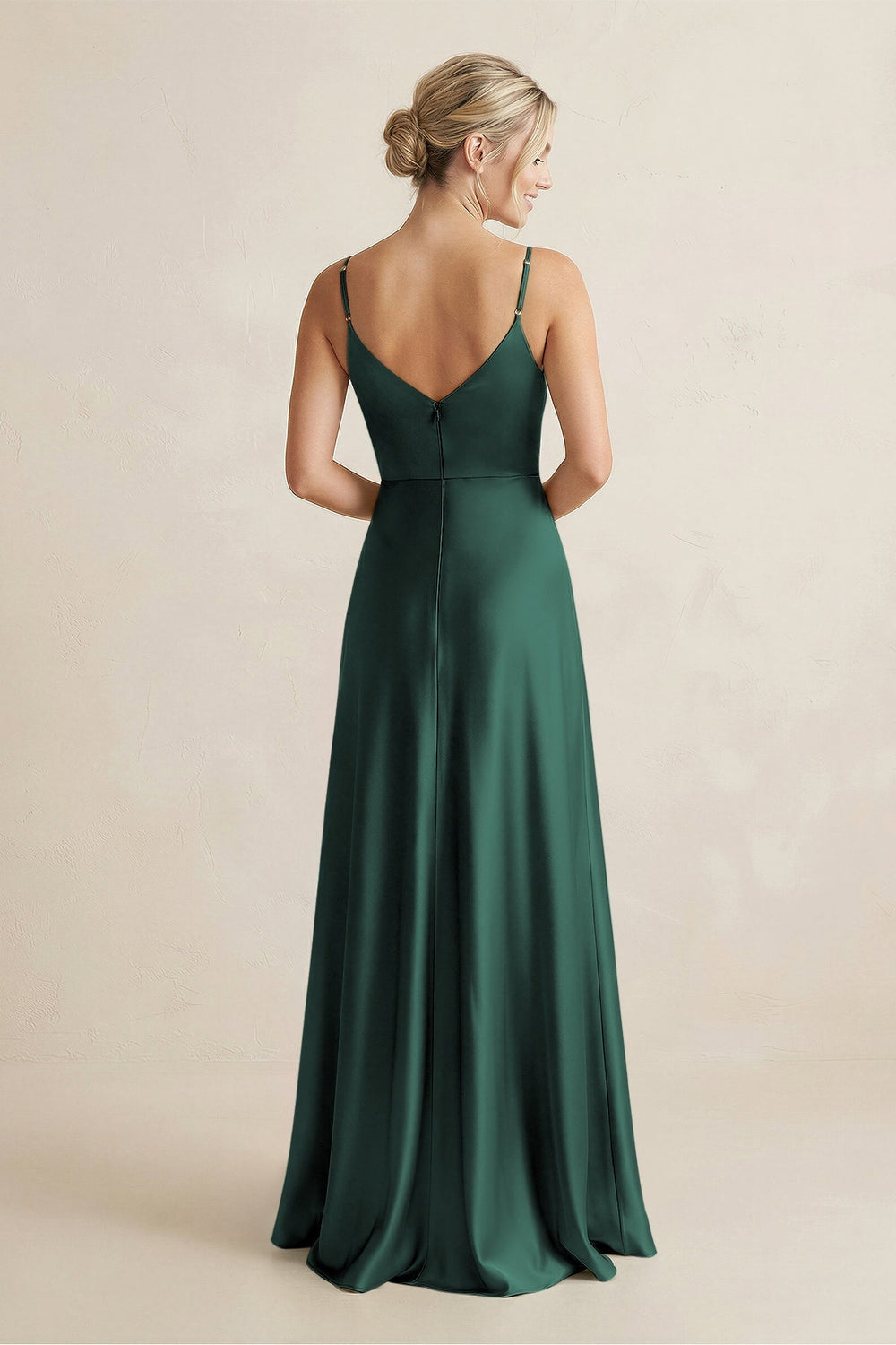 Cami Strap A - Line Shiny Satin Bridesmaid Dress in Emerald - KISS BRIDAL Bridesmaid Dresses