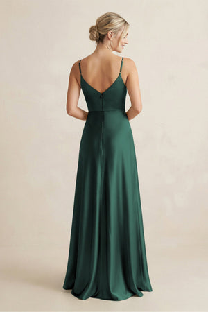 Cami Strap A - Line Shiny Satin Bridesmaid Dress in Emerald - KISS BRIDAL Bridesmaid Dresses