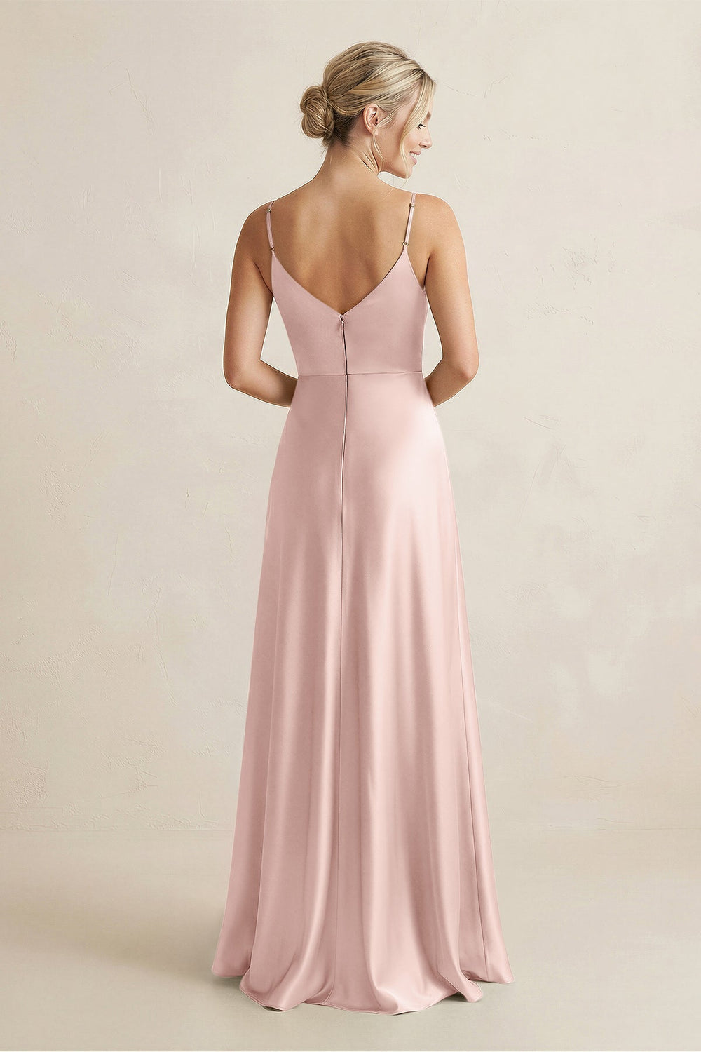 Cami Strap A - Line Shiny Satin Bridesmaid Dress in English Rose - KISS BRIDAL Bridesmaid Dresses