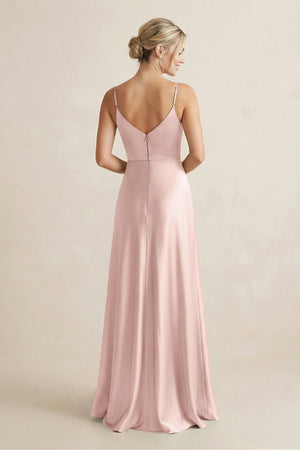 Cami Strap A - Line Shiny Satin Bridesmaid Dress in English Rose - KISS BRIDAL Bridesmaid Dresses