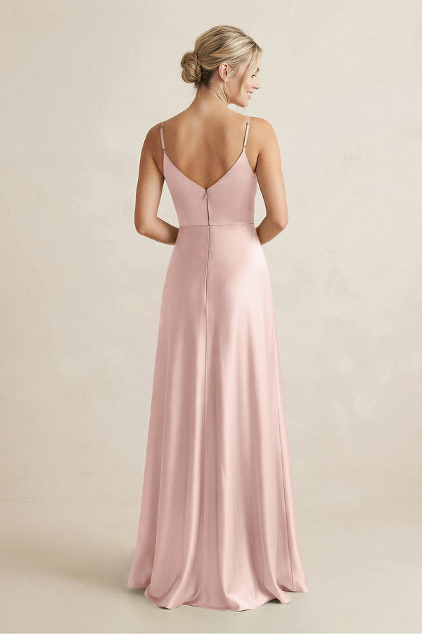 Cami Strap A - Line Shiny Satin Bridesmaid Dress in English Rose - KISS BRIDAL Bridesmaid Dresses