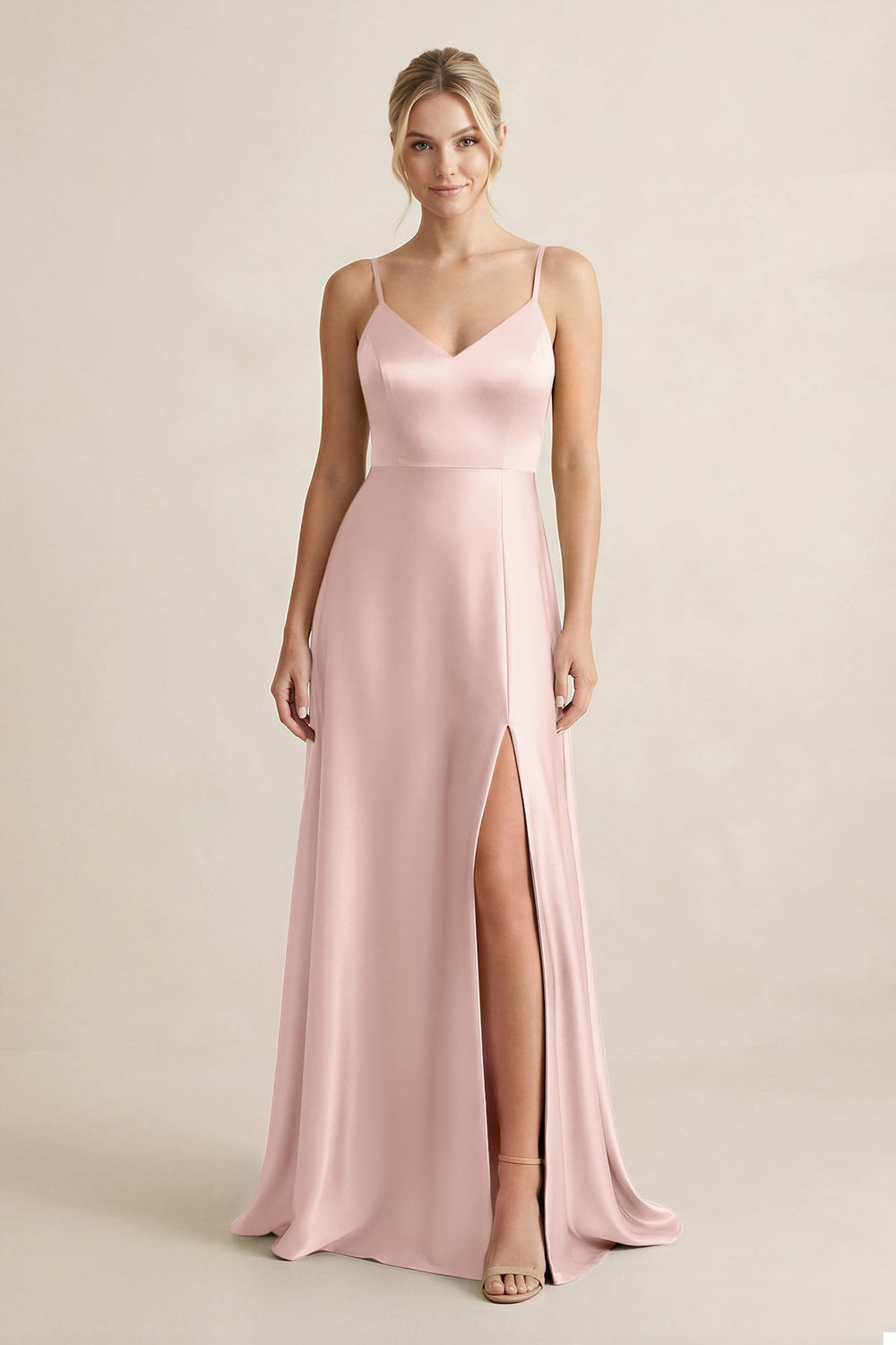 Cami Strap A - Line Shiny Satin Bridesmaid Dress in English Rose - KISS BRIDAL Bridesmaid Dresses