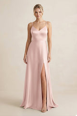 Cami Strap A - Line Shiny Satin Bridesmaid Dress in English Rose - KISS BRIDAL Bridesmaid Dresses