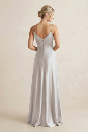 Cami Strap A - Line Shiny Satin Bridesmaid Dress in Frost - KISS BRIDAL Bridesmaid Dresses