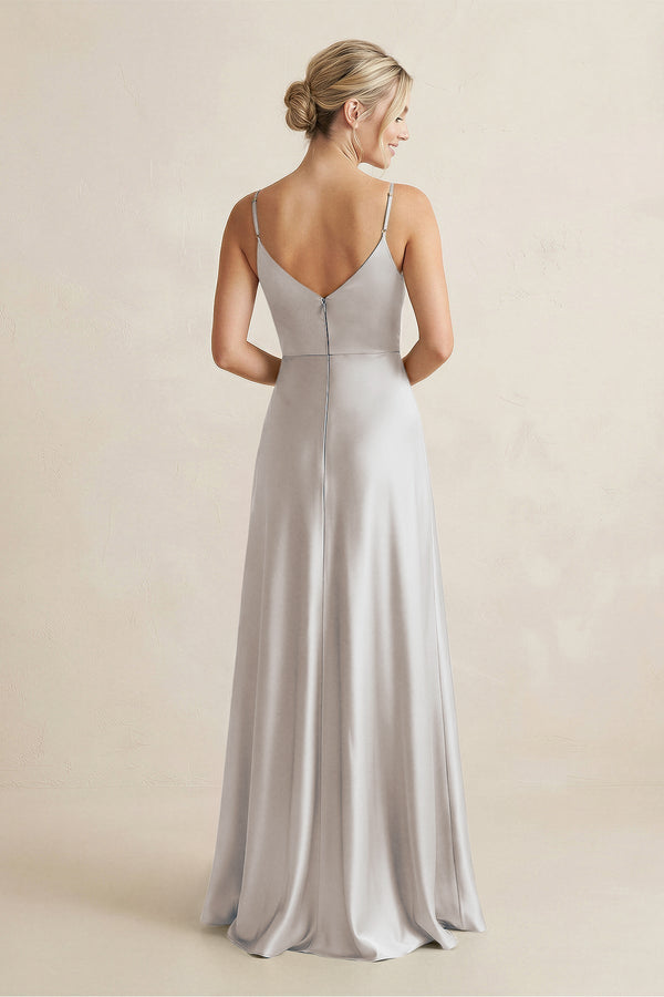 Cami Strap A - Line Shiny Satin Bridesmaid Dress in Frost - KISS BRIDAL Bridesmaid Dresses