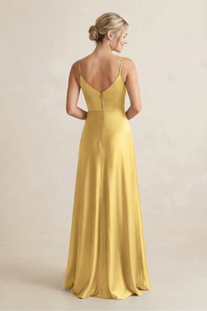 Cami Strap A - Line Shiny Satin Bridesmaid Dress in Gold - KISS BRIDAL Bridesmaid Dresses