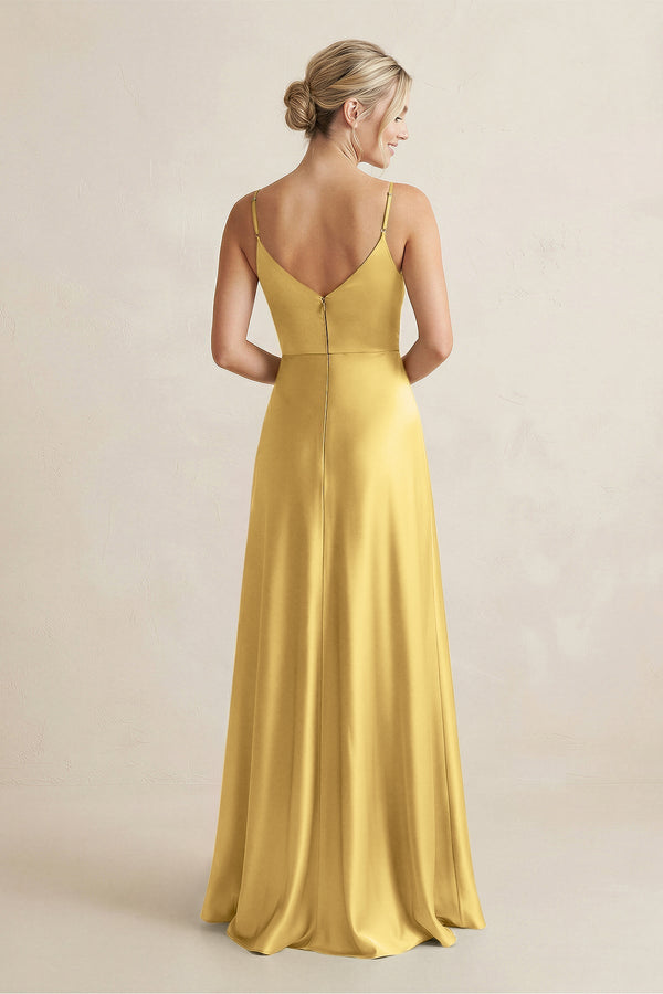 Cami Strap A - Line Shiny Satin Bridesmaid Dress in Gold - KISS BRIDAL Bridesmaid Dresses