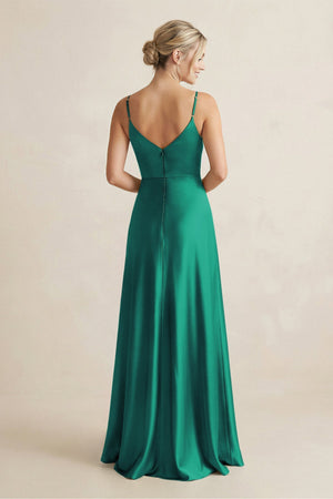 Cami Strap A - Line Shiny Satin Bridesmaid Dress in Green - KISS BRIDAL Bridesmaid Dresses