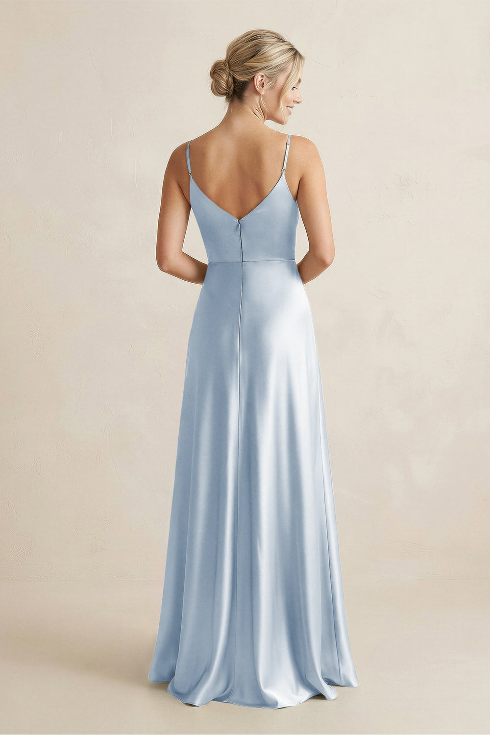 Cami Strap A - Line Shiny Satin Bridesmaid Dress in Ice - KISS BRIDAL Bridesmaid Dresses