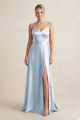 Cami Strap A - Line Shiny Satin Bridesmaid Dress in Ice - KISS BRIDAL Bridesmaid Dresses