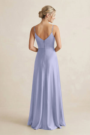 Cami Strap A - Line Shiny Satin Bridesmaid Dress in Lavender - KISS BRIDAL Bridesmaid Dresses