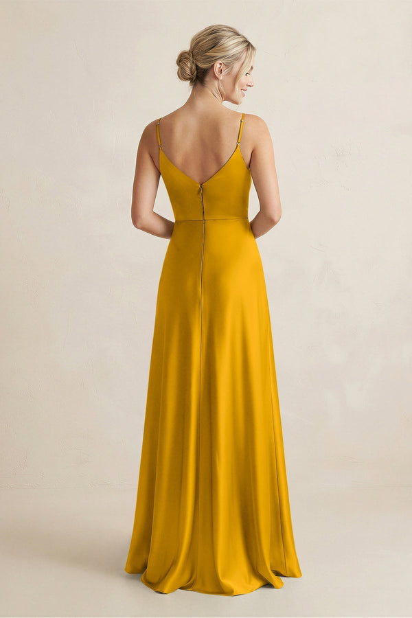 Cami Strap A - Line Shiny Satin Bridesmaid Dress in Marigold - KISS BRIDAL Bridesmaid Dresses
