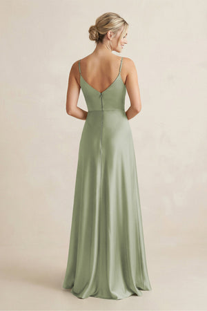 Cami Strap A - Line Shiny Satin Bridesmaid Dress in Matcha - KISS BRIDAL Bridesmaid Dresses