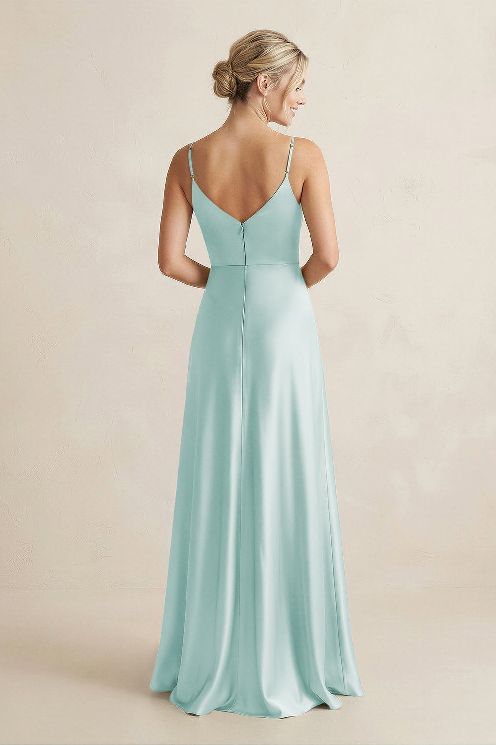Cami Strap A - Line Shiny Satin Bridesmaid Dress in Mist - KISS BRIDAL Bridesmaid Dresses
