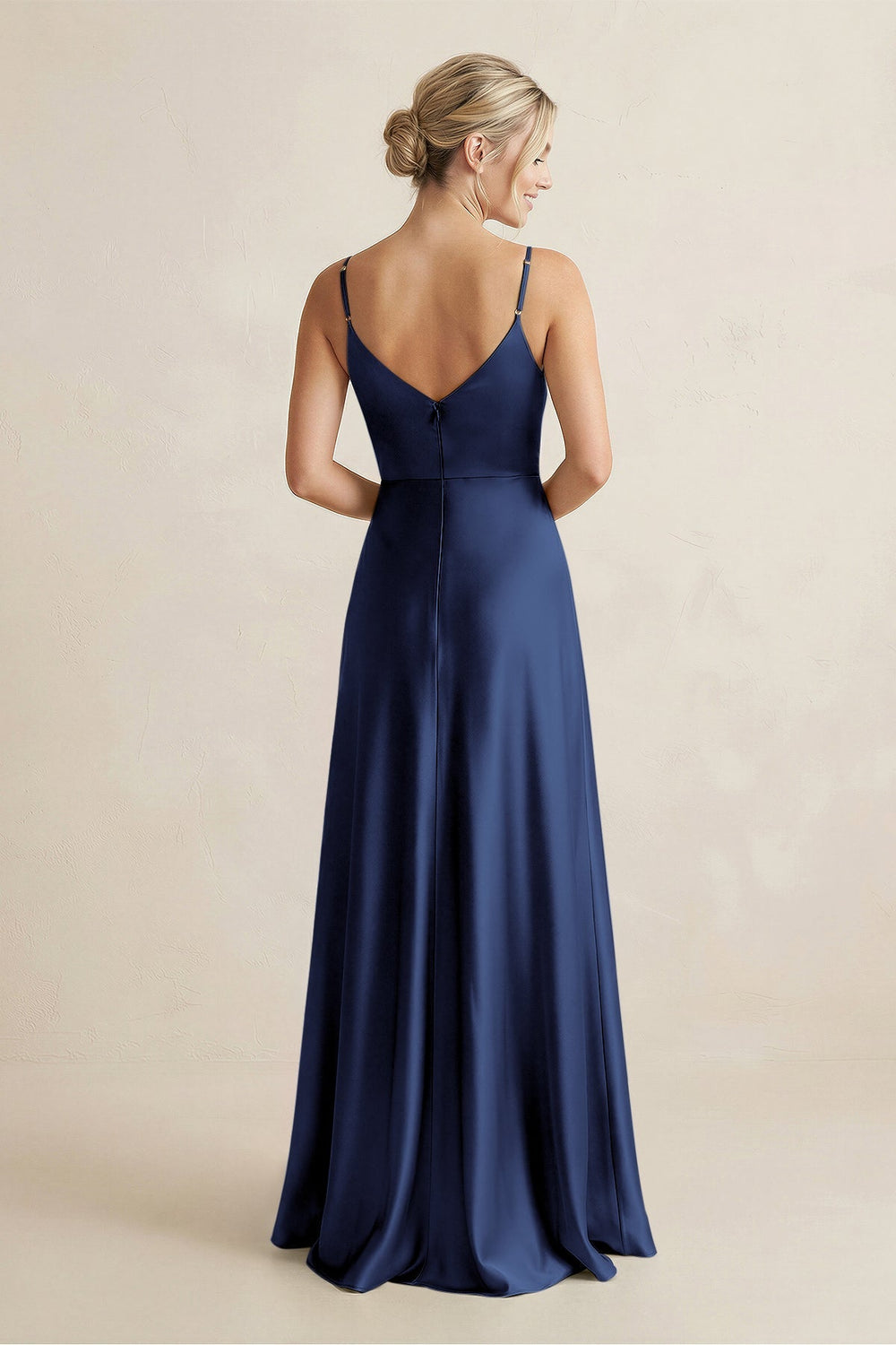 Cami Strap A - Line Shiny Satin Bridesmaid Dress in Navy - KISS BRIDAL Bridesmaid Dresses