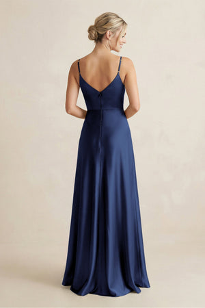 Cami Strap A - Line Shiny Satin Bridesmaid Dress in Navy - KISS BRIDAL Bridesmaid Dresses