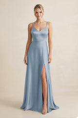 Cami Strap A - Line Shiny Satin Bridesmaid Dress in Neptune - KISS BRIDAL Bridesmaid Dresses